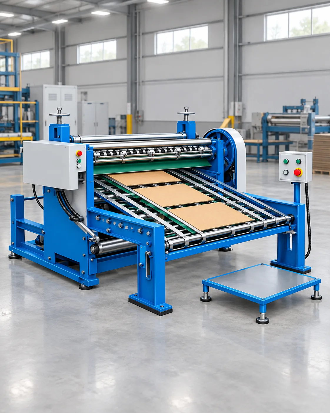 Woven sack fabric cutting operation on an industrial production line